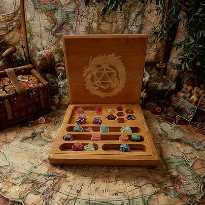 Bamboo Dice Box DND Dice Case 2 in 1 Dice Tray and Storage 7.5 x 7.5 Inch DND Dice Holder Dice Vault with Magnetic Lid Dice Rolling Tray Combined into One for RPG