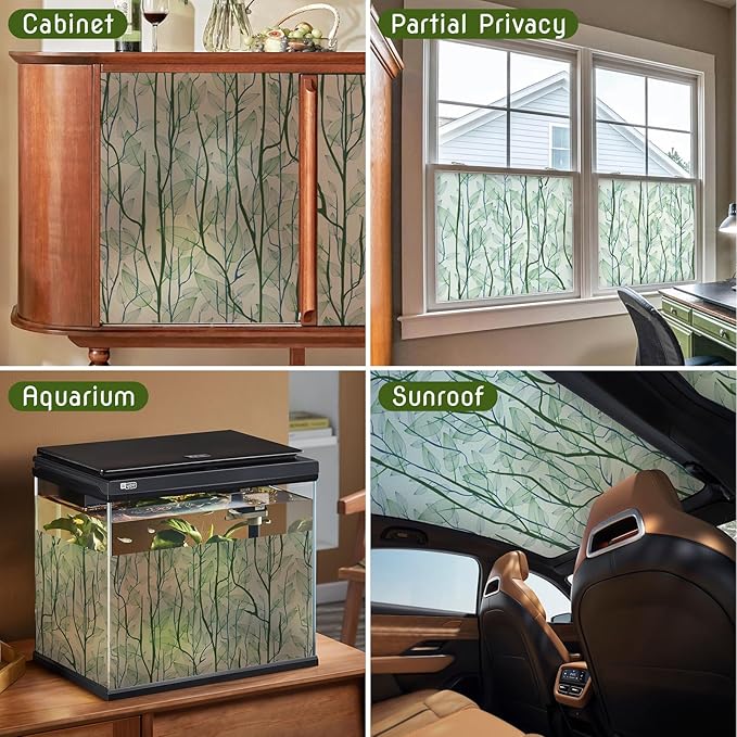 DKTIE Window Film Privacy with Installation Tools, Decorative Stained Glass Window Clings for Home, Static Cling Window Sticker for Front Door, Bathroom, Glass Door (Dark Green, 35.4'' x 78.7'')