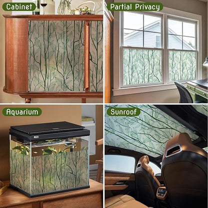 DKTIE Window Film Privacy with Installation Tools, Decorative Stained Glass Window Clings for Home, Static Cling Window Sticker for Front Door, Bathroom, Glass Door (Dark Green, 17.7'' x 78.7'')