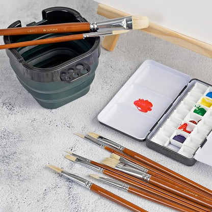 10pcs Short Handle White Hog Hair Artist Paint Brush Set by DUGATO Perfect for Acrylic Oil Gouache Watercolor, Painting Brushes Kit for Kids, Adults Fabulous for Canvas & Fabric