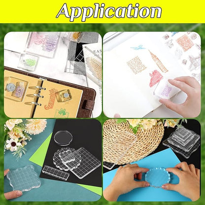 3 Pieces Acrylic Stamp Blocks Set, Sector Clear Stamping Blocks Tools Set With Grid Lines for Scrapbooking Crafts Making