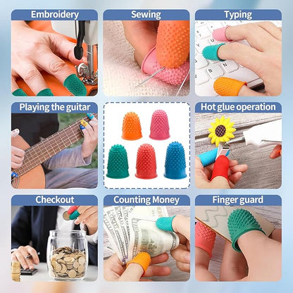 30 pcs Rubber Thimble, Rubber Finger Tips, Office thimbles for Hand Embroidery, Cutting, Knitting & Counting, dedos de silicona para las Manos, dedales para Coser，Thumb Thimble in 5 Sizes and Colors
