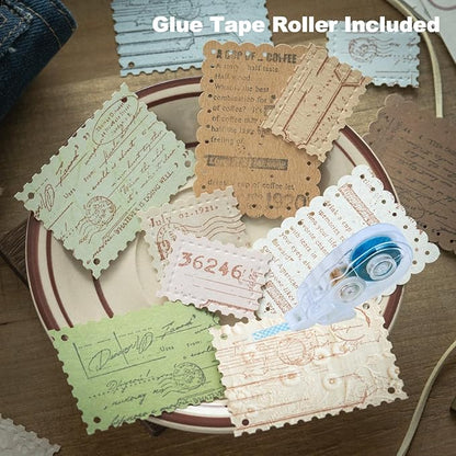 Vintage Scrapbook Paper Set, 144 PCS Textured Craft Paper Kit with Glue Tape for Journaling, Scrapbooking, DIY Crafts, and Art Supplies