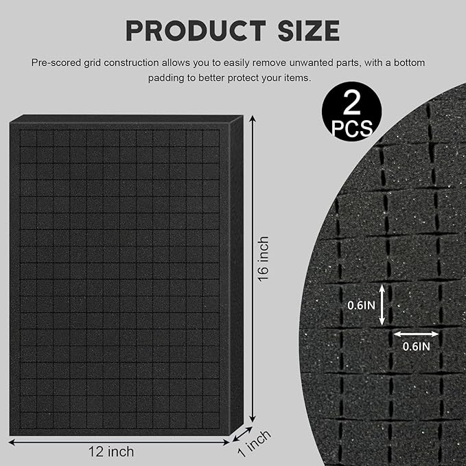 Pick and Pluck Foam Sheets, 2Pcs 16 x 12 x 1 Inch Pick Apart Foam Insert for Camera Storage, Crafts, Tool Box, Storage Drawer