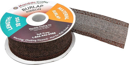 Mandala Crafts Brown Burlap Ribbon 1.5 Inches Wide Jute Ribbons for Crafts - 20 Yds Roll Rustic Burlap Wrap Trim Ribbons for Wreaths Bows Wedding Party Decoration