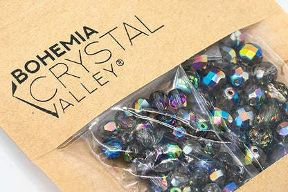 275 pcs Set of Czech Faceted Glass Beads, Fire-Polished Round Crystal Vitrail - 3mm (100pcs), 4mm (100pcs), 6mm (50pcs), 8mm (25pcs) kit for Jewelry Making