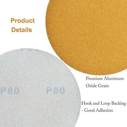 6-Inch No-Hole Hook and Loop Sanding Discs 80-Grit, Random Orbital Sandpaper for Automotive and Woodworking, 100-Pack