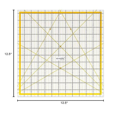 KERING Extra-Large Quilting Ruler - 12.5x12.5 inch Anti-Slip Acrylic Ruler for Patchwork Piecing, Bias Strips & Rotary Cutting, Professional Quilter's Must-Have Tool