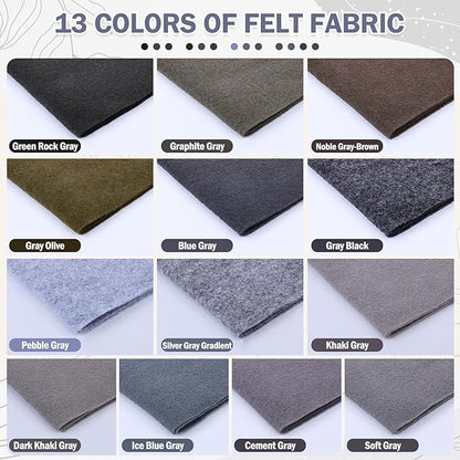XSEINO 13 Rolls 8"x35" 1.4mm Thick Soft Felt Fabric Sheet 13 Assorted Gray Series Colors Felt Pack Pastel Felt Sheets for DIY Craft Sewing Squares Nonwoven Patchwork