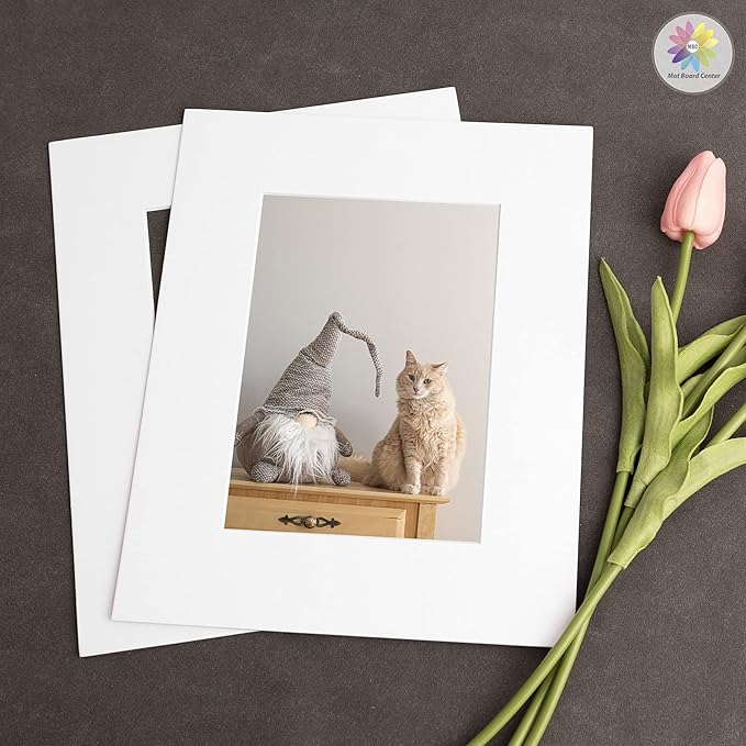 Mat Board Center, Pack of 10, 8x10 for 5x7 Off White Color Mats - Bevel Cut, Acid Free, 4-ply Thickness, White Core - for Pictures, Photos, Framing