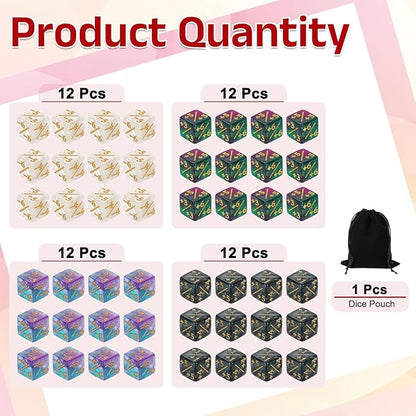 uxcell 48Pcs Magic Dice Counters, Acrylic D6 Life Token Dice Set with Pouch for Standard Cards Gaming Accessories, White Marble, Black Marble, Green & Purple, Blue & Purple