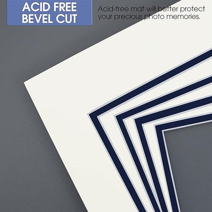 Golden State Art, 11x14 Double Mats for 8x10 - for Photos, Pictures, Frames - Acid-Free, 5 Pack, Ivory Turret Over Dignity Blue
