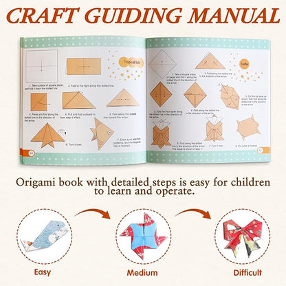Pigipigi Kids Craft Origami Paper Kit for Kids Ages 5-8 8-12, with Guiding Book, 360 Sheets DIY Art and Crafts Supplies,Colorful Folding Papers Set Projects Gifts Activity for Boy Girl Toys(Japanese)