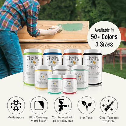 Chalky Chicks All-in-One Chalk Paint for Furniture or Cabinet - 32 Fl Oz - Matte Finish Salt Flats (Off White) for Metal, Wood Furniture Paint - No Sanding All-in-One for Home Decor & Crafts, USA Made
