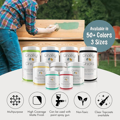 Chalky Chicks All-in-One Chalk Paint for Furniture or Cabinet - 16 Fl Oz - Matte Finish Y Blue (Medium Blue) for Metal, Wood Furniture Paint - No Sanding All-in-One for Home Decor & Crafts, USA Made