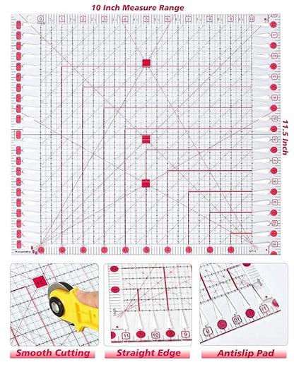 Quilting Ruler for Precise Fabric Cutting 11.5" x 10.5" Quilt Rulers Quilting Sewing Tools Slotted Rulers for Accurate Measurements and Easy Cutting Fabrics Pink