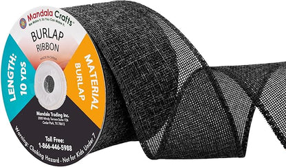 Mandala Crafts Black Burlap Ribbon 2.5 Inches Wide Jute Ribbons for Crafts - 20 Yds Roll Rustic Burlap Wrap Trim Ribbons for Wreaths Bows Wedding Party Decoration