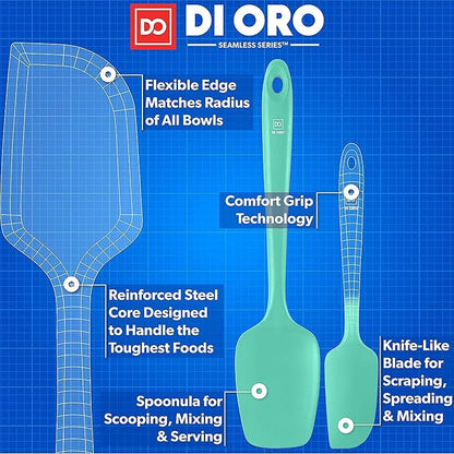 DI ORO Silicone Spatula Set - Rubber Kitchen Spatulas for Baking, Cooking, & Mixing - 600°F Heat-Resistant & BPA Free Silicone Scraper Spatulas for Nonstick Cookware - Dishwasher Safe (4pc, Mint)