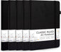 5 Pack Journal Notebook Bulk for School, Feela Hardcover Business Notebooks Classic Ruled Lined Journals with Pen Holder for Work Note Taking, with 5 Black Pens, 120 GSM, 5.1”x8.3”, A5, Black