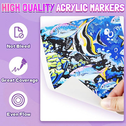 LET'S RESIN PAINT136 Colors Acrylic Paint Markers Direct Liquid,Brush Tip Acrylic Paint Pens for Coloring,Water-Based Acrylic Markers for Drawing,Painting,Canvas,Art Supplies,Craft