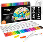 Shuttle Art 28 Colors Fabric Markers, Shirt Permanent Markers for Clothes Sneakers Jeans with 11 Stencils 1 Fabric Sheet, Fabric Pens for Kids Adult Painting Writing
