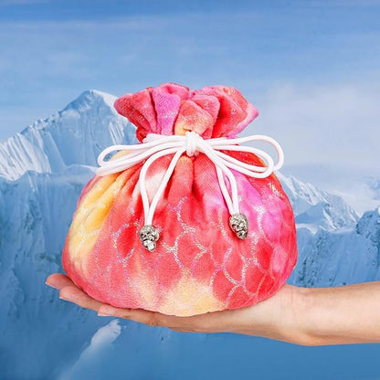 DND Dice Bags Large with Pockets Orange Storage Bag Fish Scale Pattern for RPG Game Dices - Capacity 200+ Dice