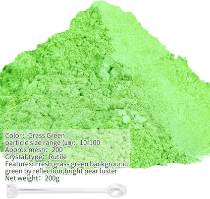 Mica Powder,7.05OZ（200g）,Grass Green Mica Powder Pigment for Epoxy Resin，Lip Gloss，Car Paint，Dye，Soap Making，Nail Polish,Epoxy Resin,Candle Making,Bath Bombs