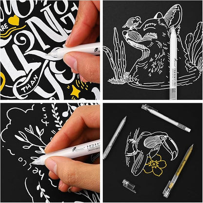 0.6mm Fine Point White Gel Pens, 3-Pack for Artists Drawing, Sketching, Illustration, and Adult Coloring Books, Opaque White Ink for Black Paper, Bullet Journaling, and Card Making