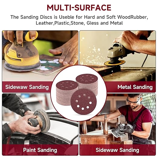 100 PCS 5 Inch Sanding Discs 80 Grit, Round Hook and Loop Sandpaper for Random Orbital Sander