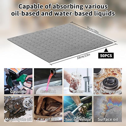 Oil Absorbent Pads Weight Dimpled Pad Garage Accessories Water Absorbent Mat Oil Spill Mat for Oil-Based & Water-Based Fluids Absorbing & Protecting Home Garage Basement (Gray,9.8'' x 13'') (30PCS)