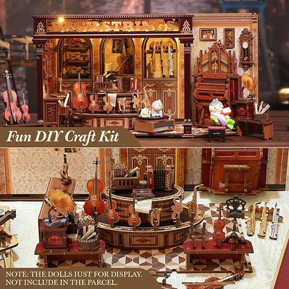 CUTEBEE Book Nook Kit - DIY Miniature House Dollhouse Kit for Adult and Teens, Booknook Bookshelf Decor Alley Model Build with LED Light, Gifts for Family and Friends (Bach Strings)