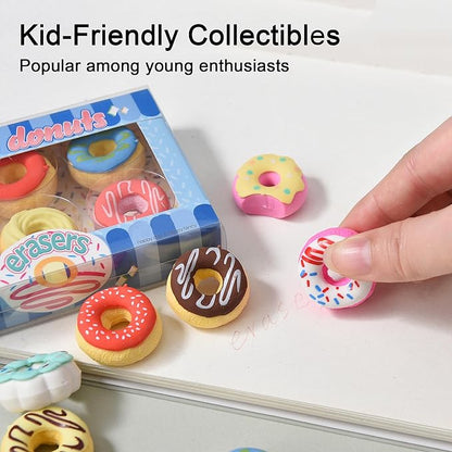 HILAZA Donut Erasers for Kids Bulk, 24 Pieces 3D Cute Fun Food Erasers for Party Favors Classroom Prizes