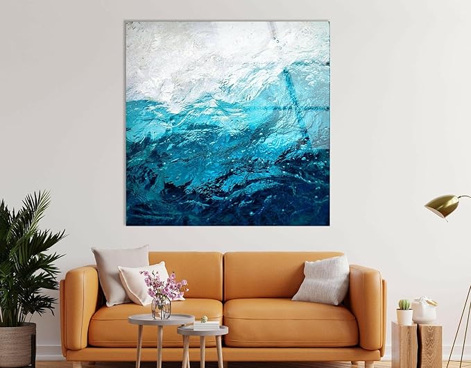 My Photostation.com Round 31,5'' Blue Waves Abstract Glass Wall ArtTempered Glass Printing Wall Decor Large Wall Art Wall Hangings