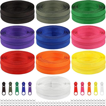 DOITEM 31 Yards 10 Pieces Sewing Zippers #3 Nylon Coil Zippers Assorted Zipper for Sewing with 40 Zipper Sliders for DIY Tailor Sewing Crafts Supplies, 10 Colors