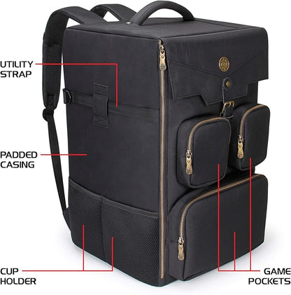 ENHANCE Board Game Backpack - Reinforced Rigid Board Game Storage with Padded Shoulder Straps, Carrying Handle, and Accessories Pockets for Dice, Cards, More - Fits and Protects Tabletop Adventures