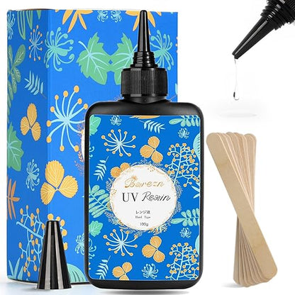 Bsrezn 100g UV Resin Hard with 8 Wooden Sticks Premixed Resina UV for Jewelry Making (100g x 1)