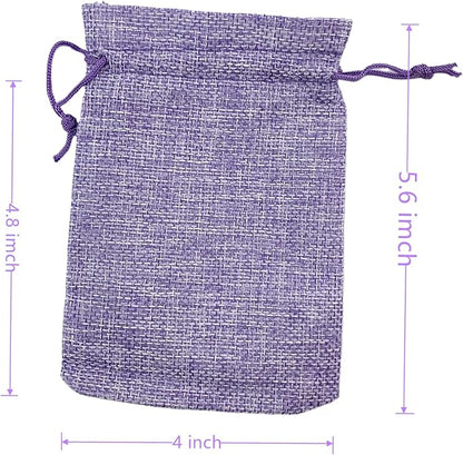 Palmhomee Pack of 25 Burlap Gift Bags with Drawstring Linen Jewelry Pouches Wedding Hessian Jute Bags for Birthday Jewelry and Treat Pouches Party Wedding Favors Gift Art and DIY Craft   (4x5.6 Inch, Lavender)