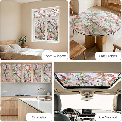 NINETREX Window Privacy Film,3D Stained Glass Window Film,Rainbow Static Cling Stickers Blocks Heat & UV,Non-Adhesive Vinyl for Home Door (Peach Blossom,17.5 x 157.4inch)