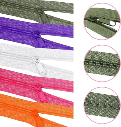 DOITEM 31 Yards 10 Pieces Sewing Zippers #3 Nylon Coil Zippers Assorted Zipper for Sewing with 40 Zipper Sliders for DIY Tailor Sewing Crafts Supplies, 10 Colors