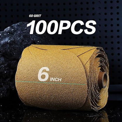 PSA Sanding Discs 6 Inch Adhesive Backed Sandpaper 100 Pack 100 Grit Self Adhesive Sanding Discs for DA Sander Self Stick for Wood, Auto Body Repair, Paint, Metal, and Plastic