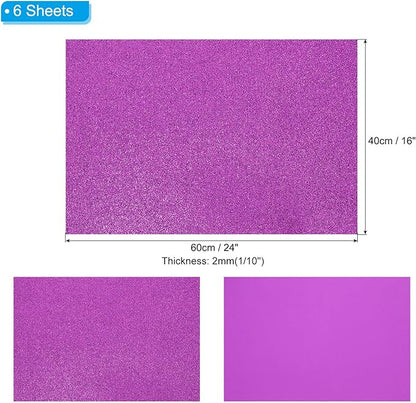 PATIKIL 2mm(1/10") Thick Non Adhesive Glitter Foam Sheet 16x24inch(40x60cm) Purple, EVA Shiny Foam Board for Craft, 6 Pcs
