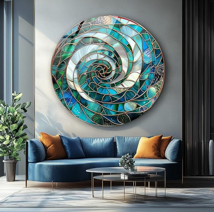 My Photostation.com 27.5''(70cm) Diameter Aqua Spiral Harmony Round Glass Wall Art Tempered Glass Printing Wall Decor Large Wall Art Wall Hangings