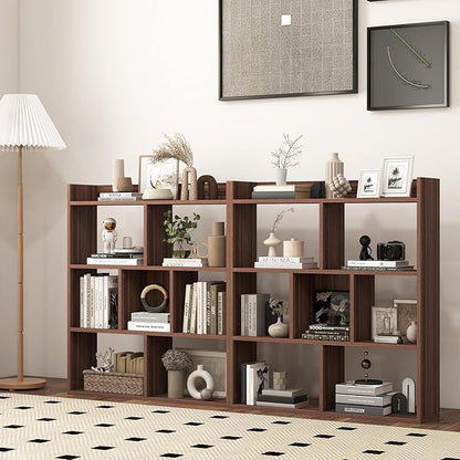 Giantex 7 Cube Bookshelf of 2, Free-Standing Wooden Bookcase, 4 Tier Home Display Shelf, Horizontal Storage Unit w/Anti-Toppling Devices, Open-Back Display Rack for Study, Living Room, Walnut