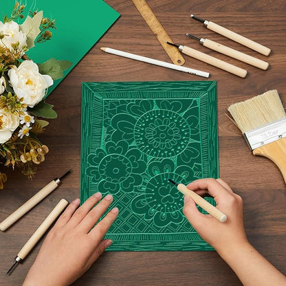 Yeaqee 8 Pcs 8 x 10 Inch Linoleum Block Rubber Carving Block Soft Linocut Blocks Large Linoleum Sheet Unmounted Lino Plates for Engraving Art Project Printmaking Artist Studio Supplies, Green