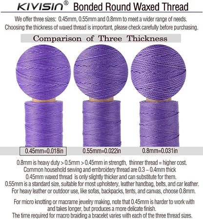 12 Multicolor Round Waxed Thread, 0.45mm Thin and Stiff Wax Strings, 110 Yards/Spool, Polyester Waxed Cord for Fine Leather Sewing, Binding, Crafting, Bracelets and Micro-Macrame Jewelry Making