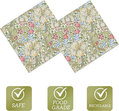 William Morris Party Napkins, 40PCS Greenery Floral Paper Napkins Disposable, Golden Lily White Green Wildflowers Party Supplies for Wedding Bridal Shower Theme Birthday Party Decorations 6.5 Inch