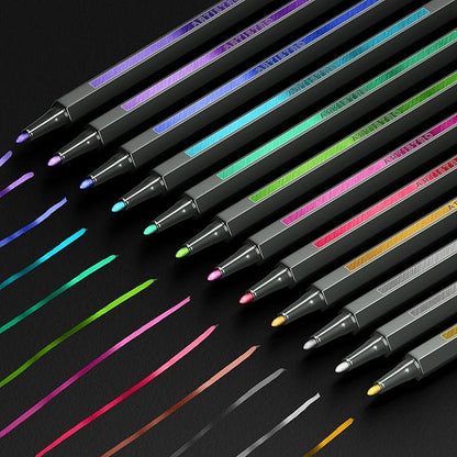 ARTISTRO 12 Metallic Markers with Fine Tip, Metallic Acrylic Paint Pens, Pre-Activated, for Kids & Adults, for Black Paper & Rocks