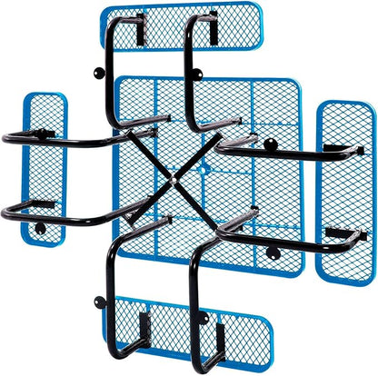Global Industrial 46" Square Picnic Table, Expanded Metal, Blue Thermoplastic Coating, Attached Benches, 1-1/2” Umbrella Pole Hole, Outdoor-Rated, 1000 lb Capacity