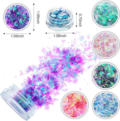 18 Boxes Mermaid Iridescent Chunky Glitter Flakes Chrome Nail Sequins Aurora Holographic Mermaid Nail Glitter Flakes Glitters Chunky Iridescent Flakes for Face Eyes Body Hair Nail Decoration