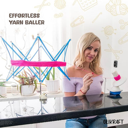 Olikraft Crochet Yarn Winder for Crocheting and Umbrella Swift (with Skein Holder) Combo Set - Yarn Spinner for Crocheting, Cake Ball Winder, Roller, Baller, Spooler